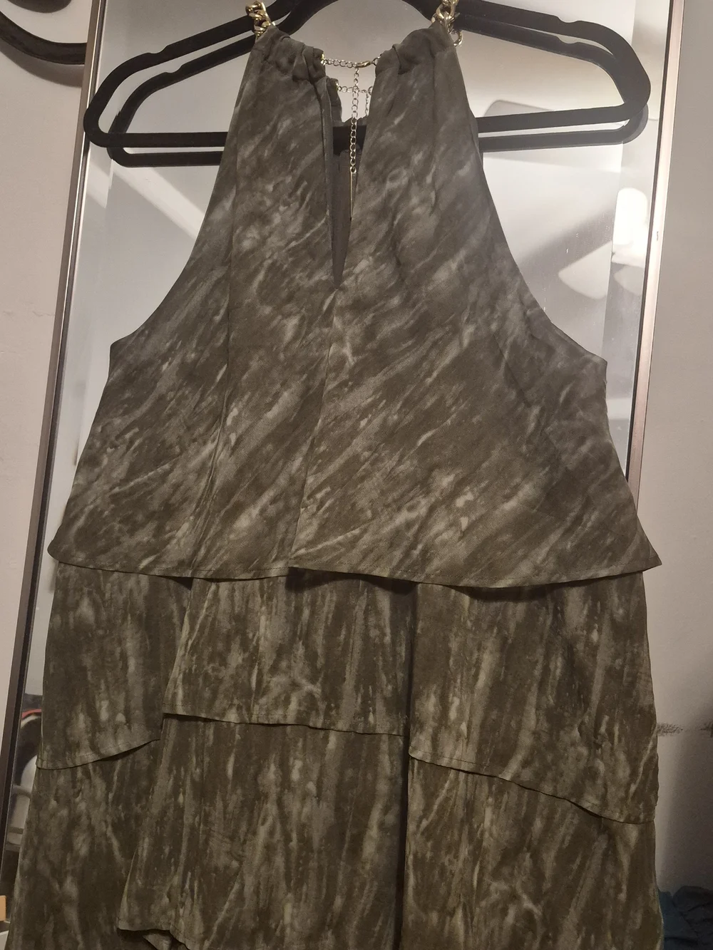 Tiered Halter Top with Gold Chain Detail - Olive Green